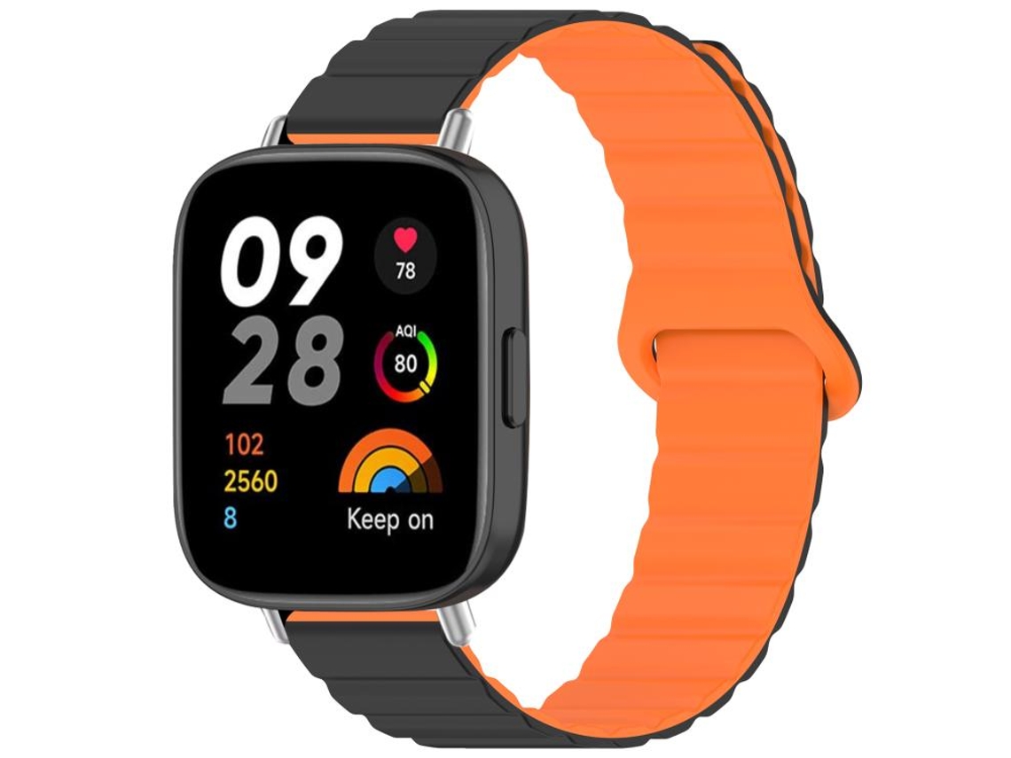 Bracelete para Redmi Watch 3 XIAOMOYU em silicone magnético brilhante preto e laranja