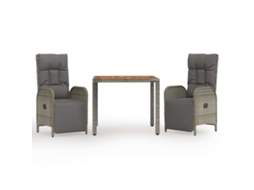 Conjunto 3 de jantar p/ jardim c/ almofadões VIDAXL vime PE cinza