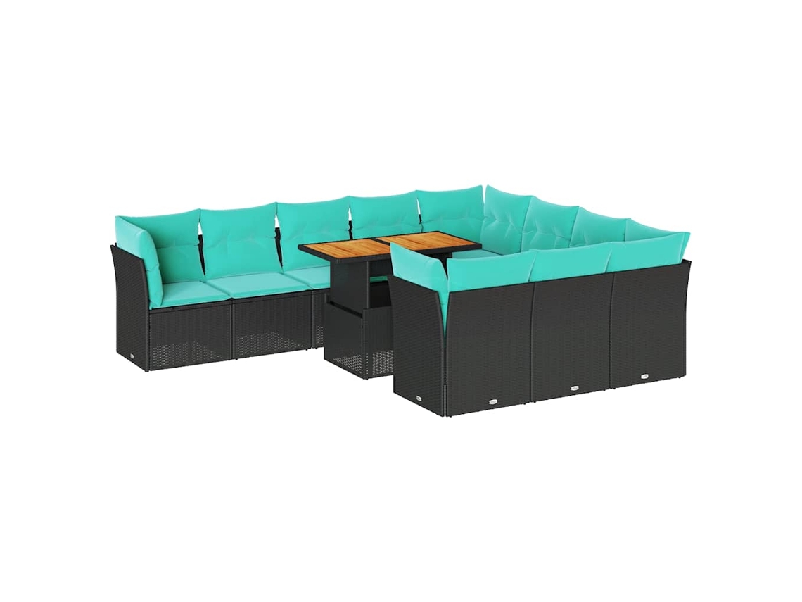 Maison Exclusive - 11 Pcs Conjunto Sofás De Jardim C/ Almofadões Vime Pe Preto