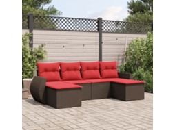 Vidaxl Conjunto De Sofá De Jardim Com 6 Peças E Almofadas Em Rattan Sintético Marrom