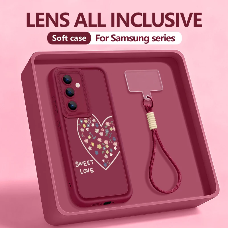 Capa Para Celular Galaxy A17 Com Cordão Em Formato De Coração (vermelho Vinho)