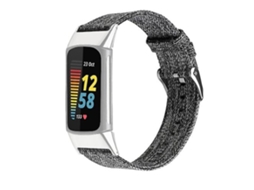 Pulseira De Nylon, Compatível Com Fitbit Charge 5, Preta E Cinza