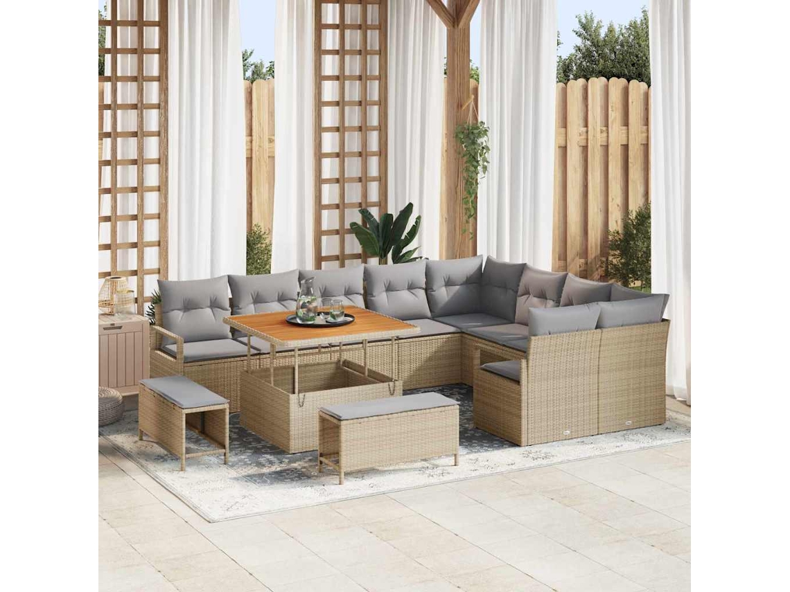 Vidaxl Conjunto De Sofá De Jardim 12 Unid. Bege Vime Pe