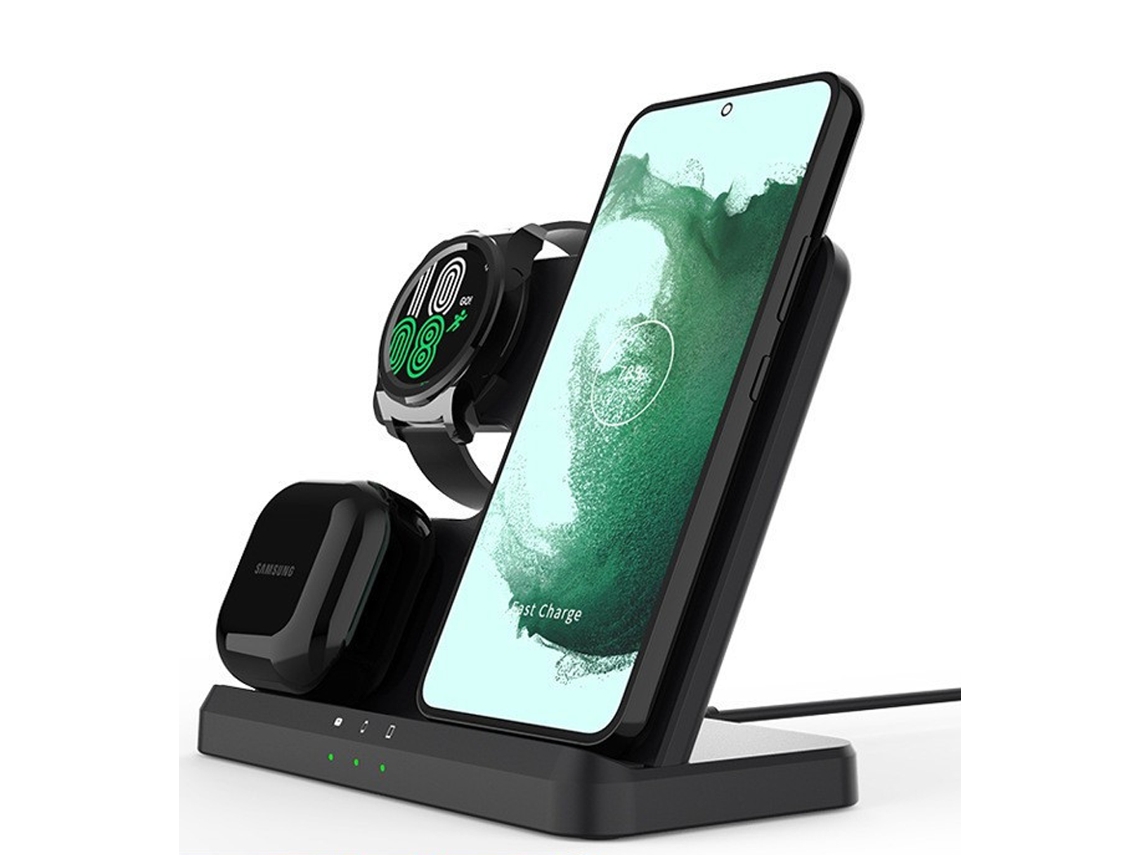Carregador Sem Fio Samsung 3 em 1 Estação de Carregamento Galaxy Watch Charger Compatível com Samsung S24 Ultra Plus S23 S22 S21 S20 Z Fold IKIKSO