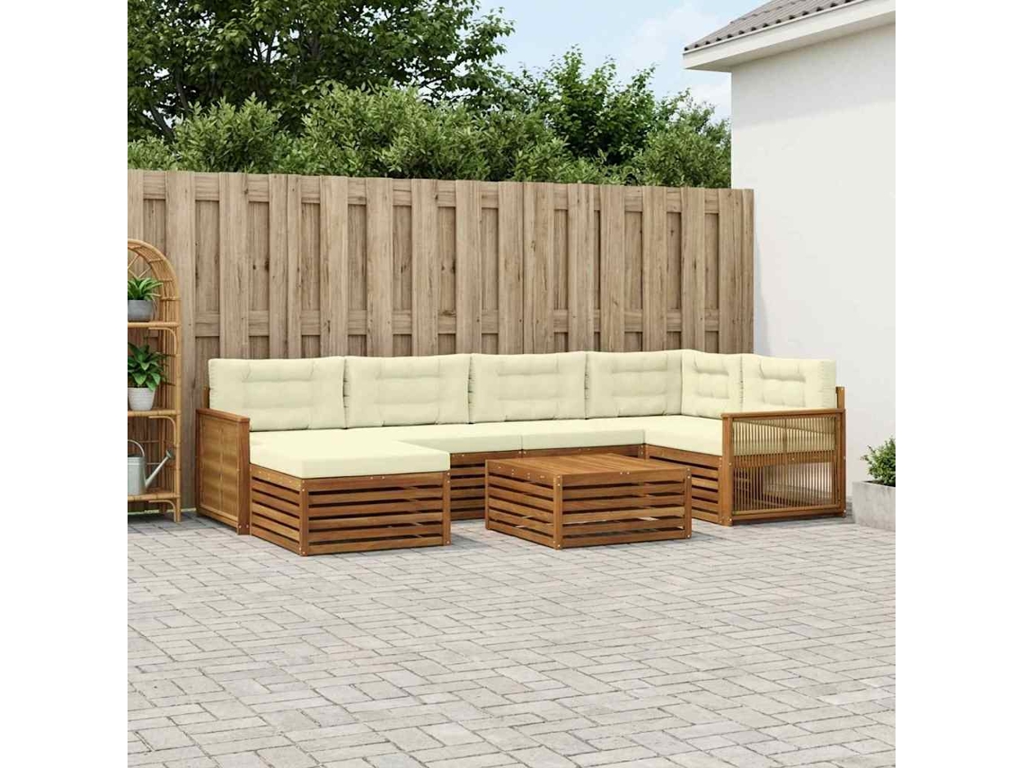 Vidaxl Conjunto De Sofás Para Exterior 7 Unid. Natural E Creme