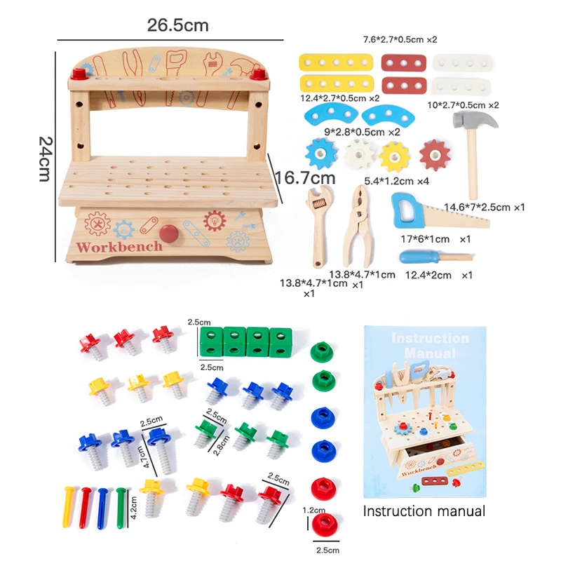 Workbench De Madeira E Nut Bolt Set- Promove A Aprendizagem Stem E O Desenvolvimento De Habilidades Motoras Finas