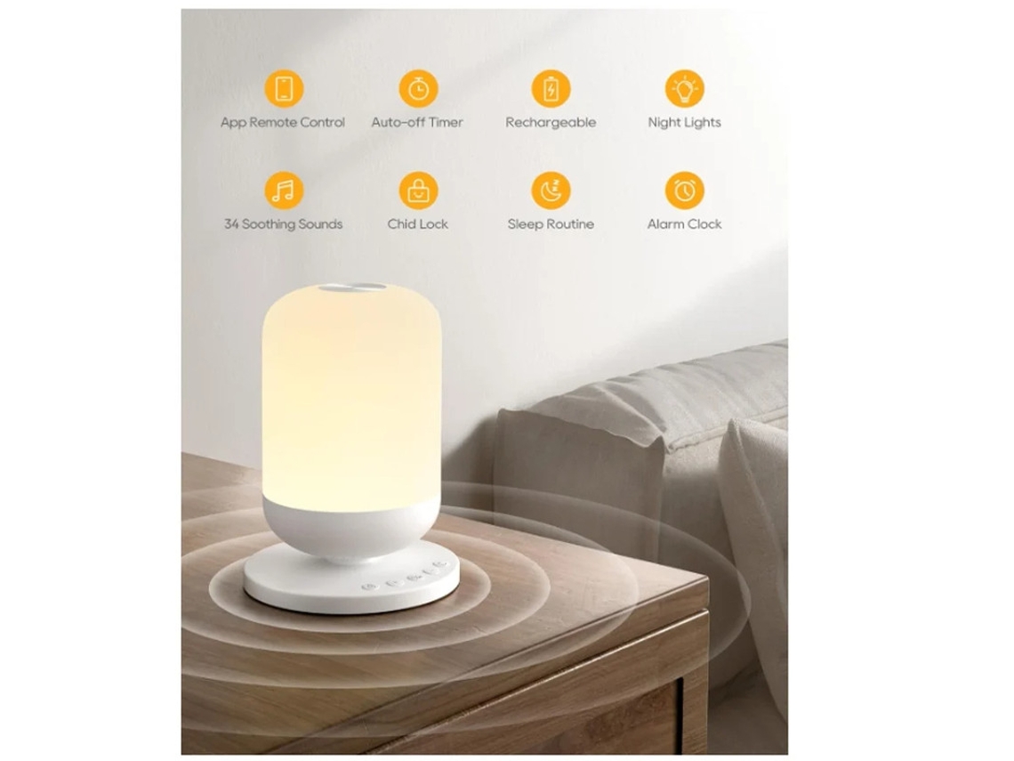 Máquina De Som Para Bebé Com 34 Sons Calmantes Máquina De Ruído Branco E Luz Noturna Instrutor De Sono Com Aplicação Comando À Distância Bestvite