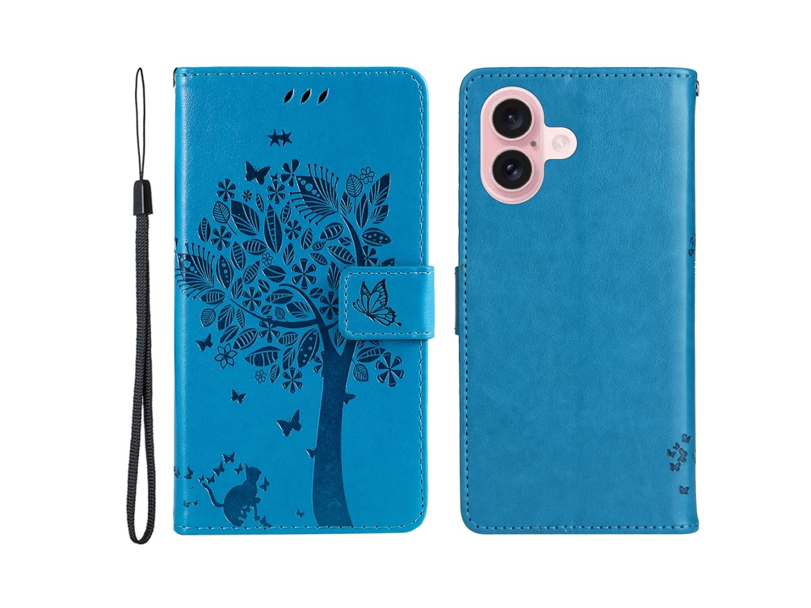 Capa Em Couro Pu Com Suporte, Para Apple Iphone 16 - Azul