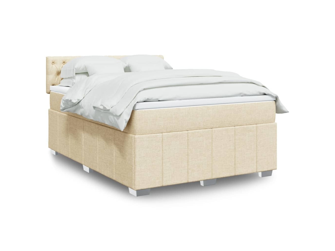 Vidaxl Cama Com Molas/colchão 160x200 Cm Tecido Cor Creme
