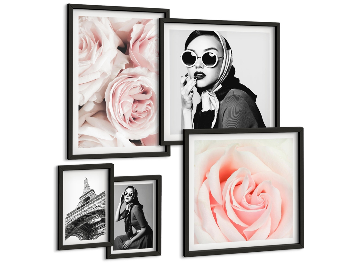 Conjunto De Pinturas Retratos Estilosos Rosas Com Elegância Espelharte (5 Peças)