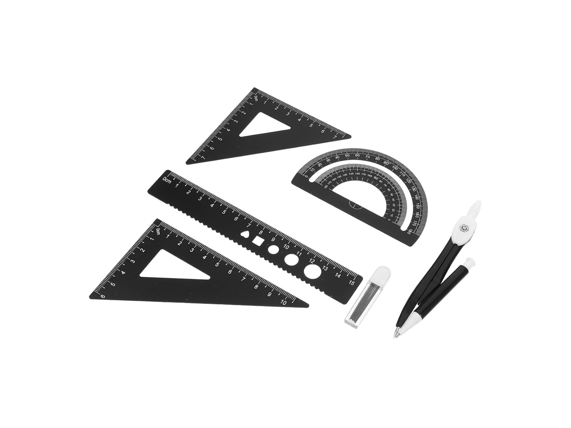 Conjunto De Régua Triangular 1 Unidade Em Liga Alumínio Preta