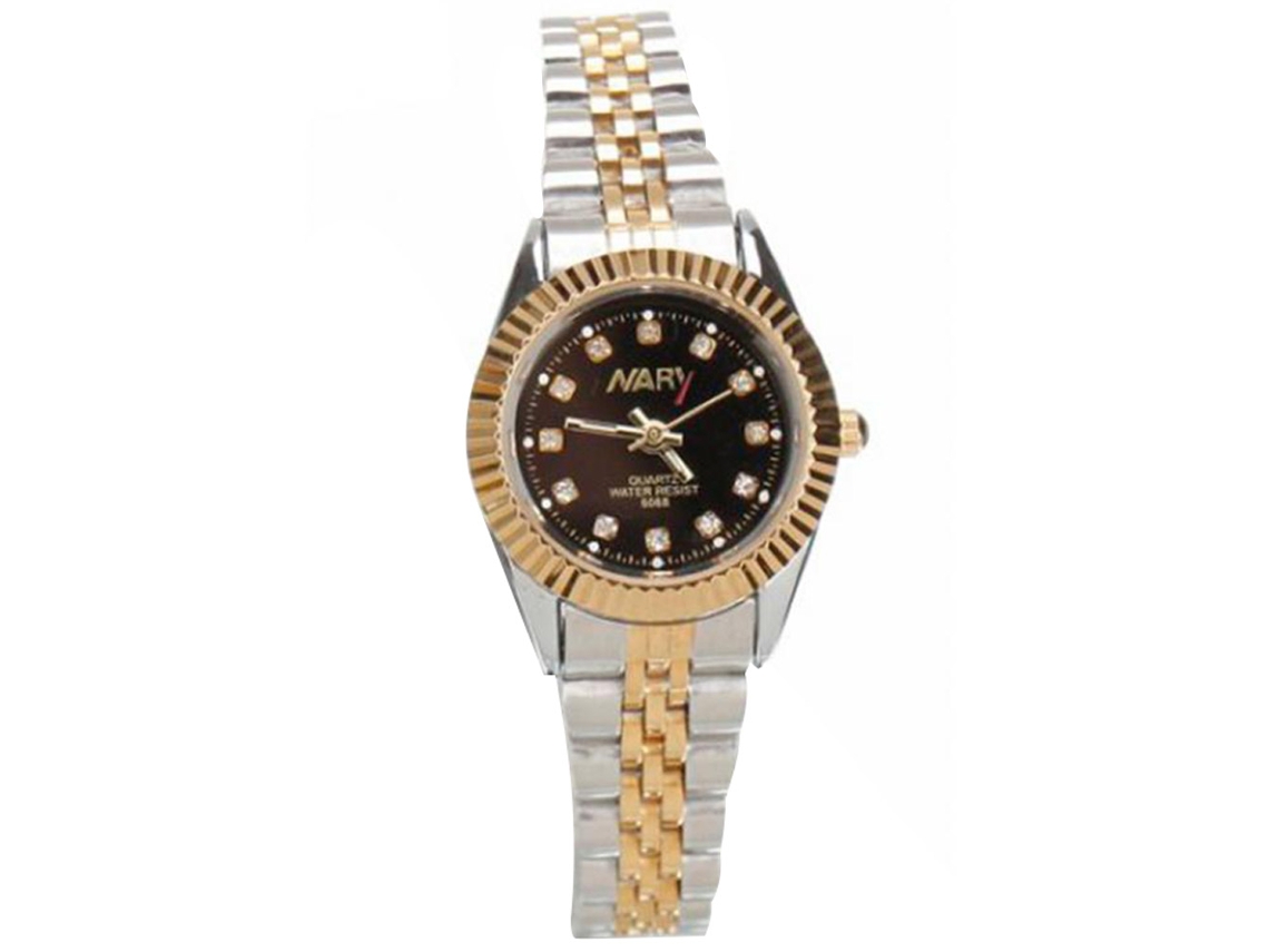 Relógio Nary Fashion Couple Analógico Quartzo Aço Prateado Dourado Preto Feminino
