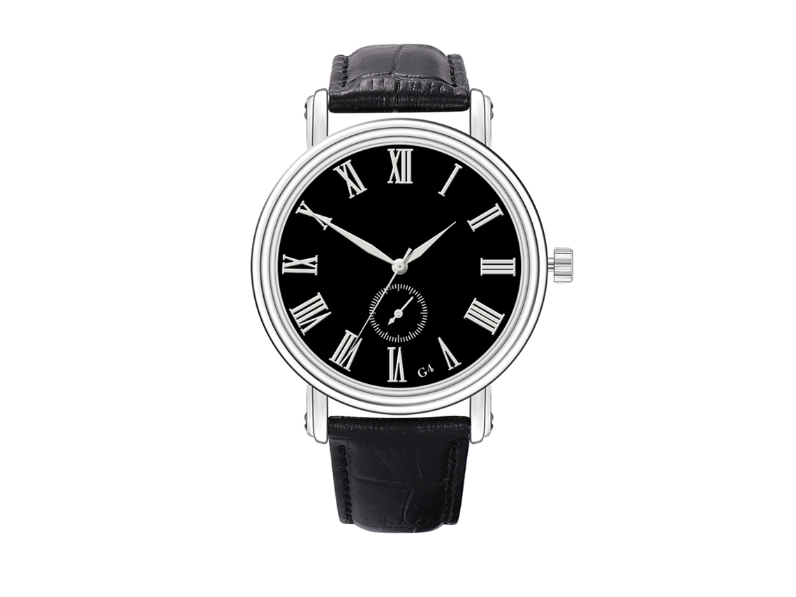 Relógio de Pulso de Quartzo Casual Simples G4 com Cinta de Couro Preta Preto 4