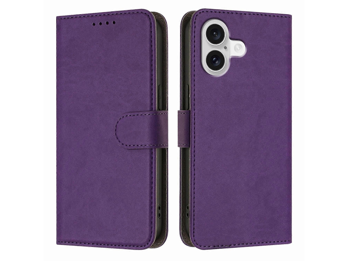 Capa De Couro Para Iphone 17, Cor Sólida, Com Carteira, Roxa Escura - Lingling