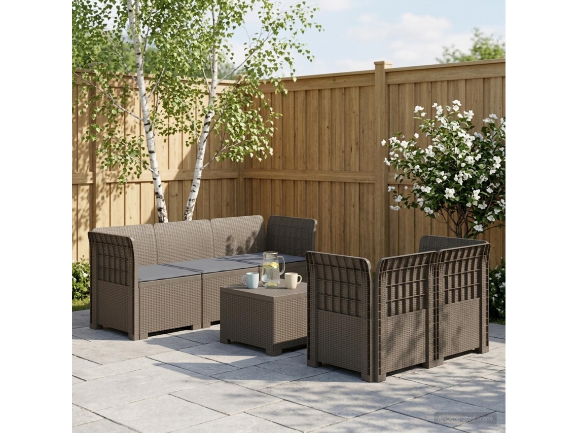 Vidaxl Sofá De Jardim De 5 Pessoas Com Almofadas Visual De Rattan Pp