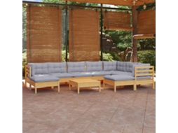 Vidaxl 10pcs Conjunto Lounge De Jardim + Almofadões Cinza Pinho Maciço