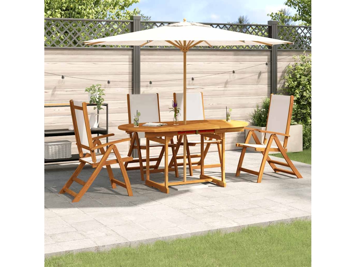 Vidaxl 5 Pcs Conjunto De Jantar Para Jardim Acácia Maciça E Textilene