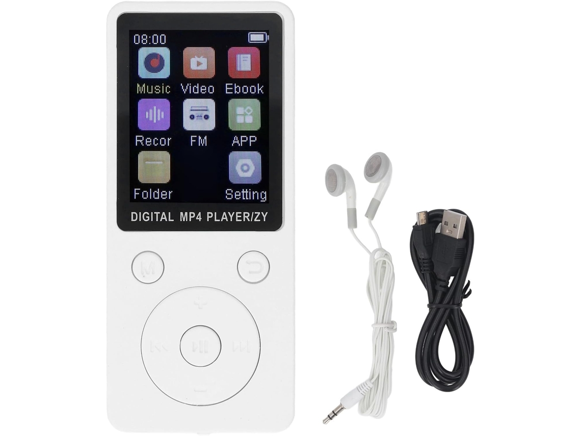 Leitor de MP3/MP4 de 64 GB com tela, Bluetooth 5.0, alto-falante e entrada para cartão de 1,8 GB (branco)