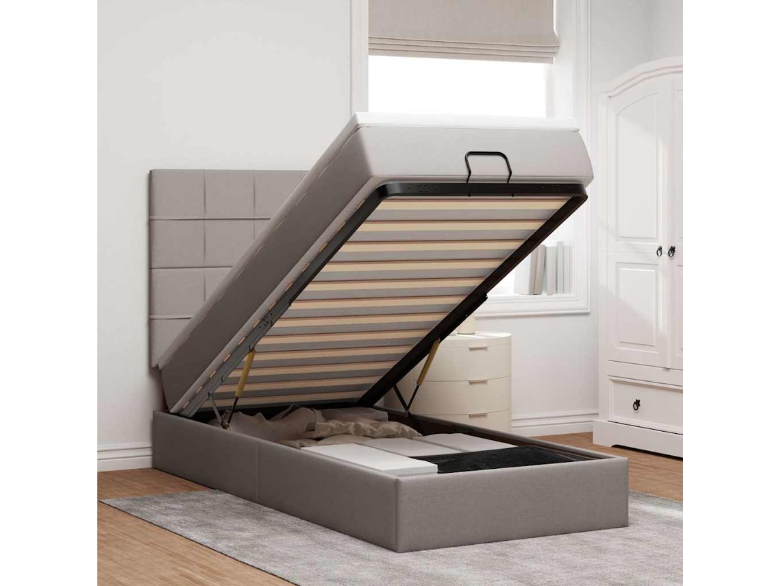 Vidaxl Cama Otomana Com Colchão Leds 90x200 Cm Cinza-acastanhado