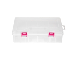 Caja de Armazenamento Plástico Transparente D306 com Fivela Rosa para Joias, Ferramentas, Organizador de Escritório