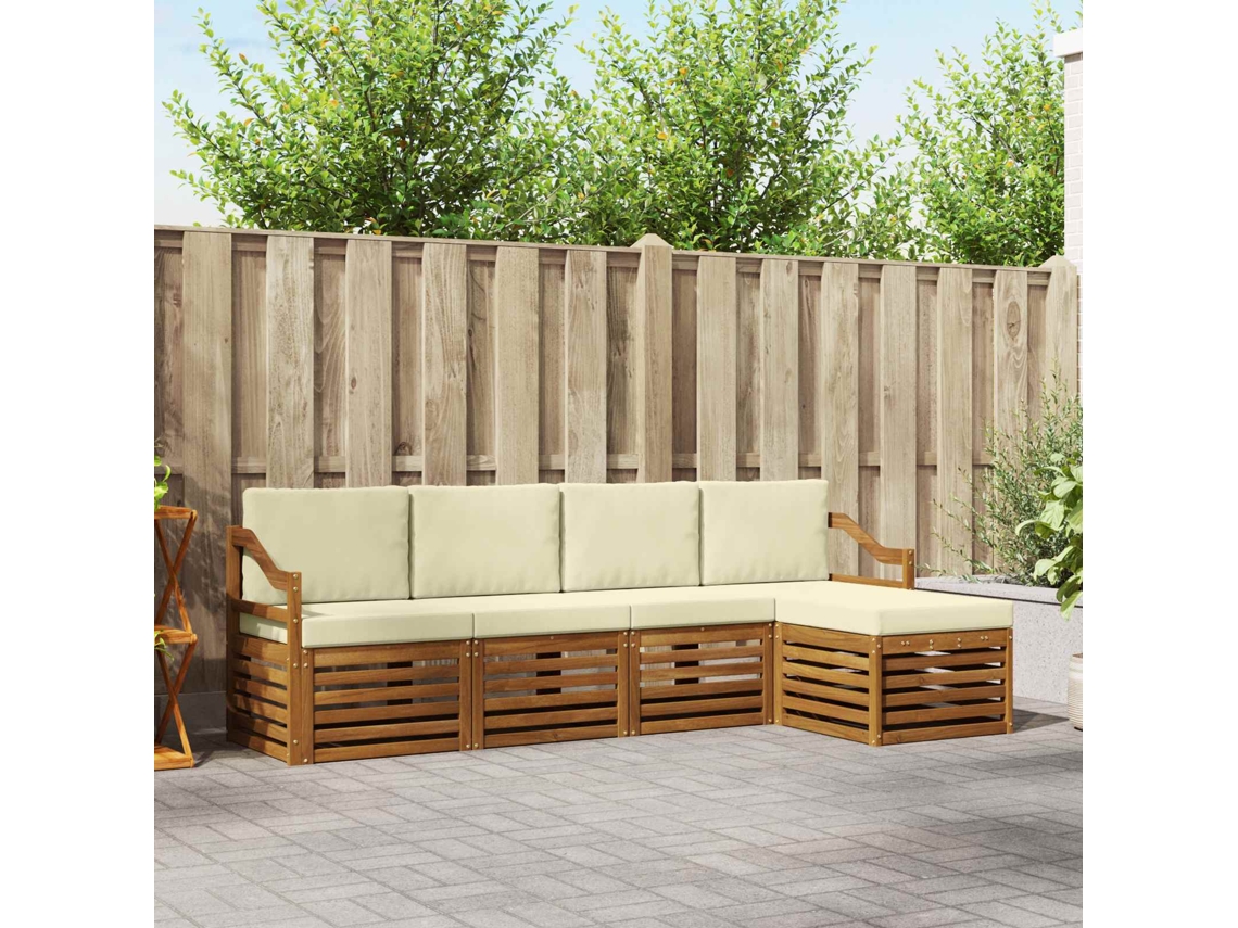 Vidaxl Conjunto De Sofás Para Exterior 5 Pcs Natural E Creme