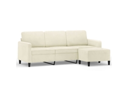Sofá de 3 lugares com apoio de pés VIDAXL Creme Veludo (180 cm)