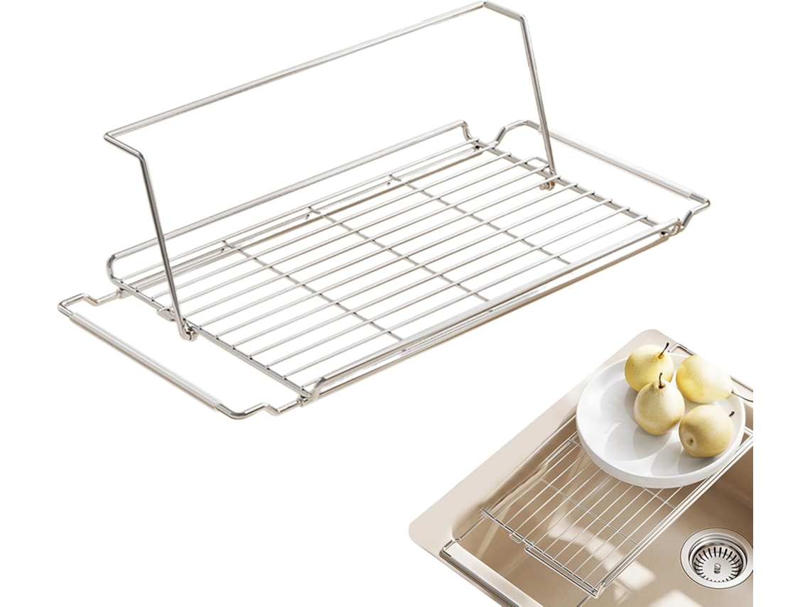 Escorredor Inoxidável Extensível Compacto, Ideal para Pratos, Talheres e Alimentos ESSÊNCIACASA