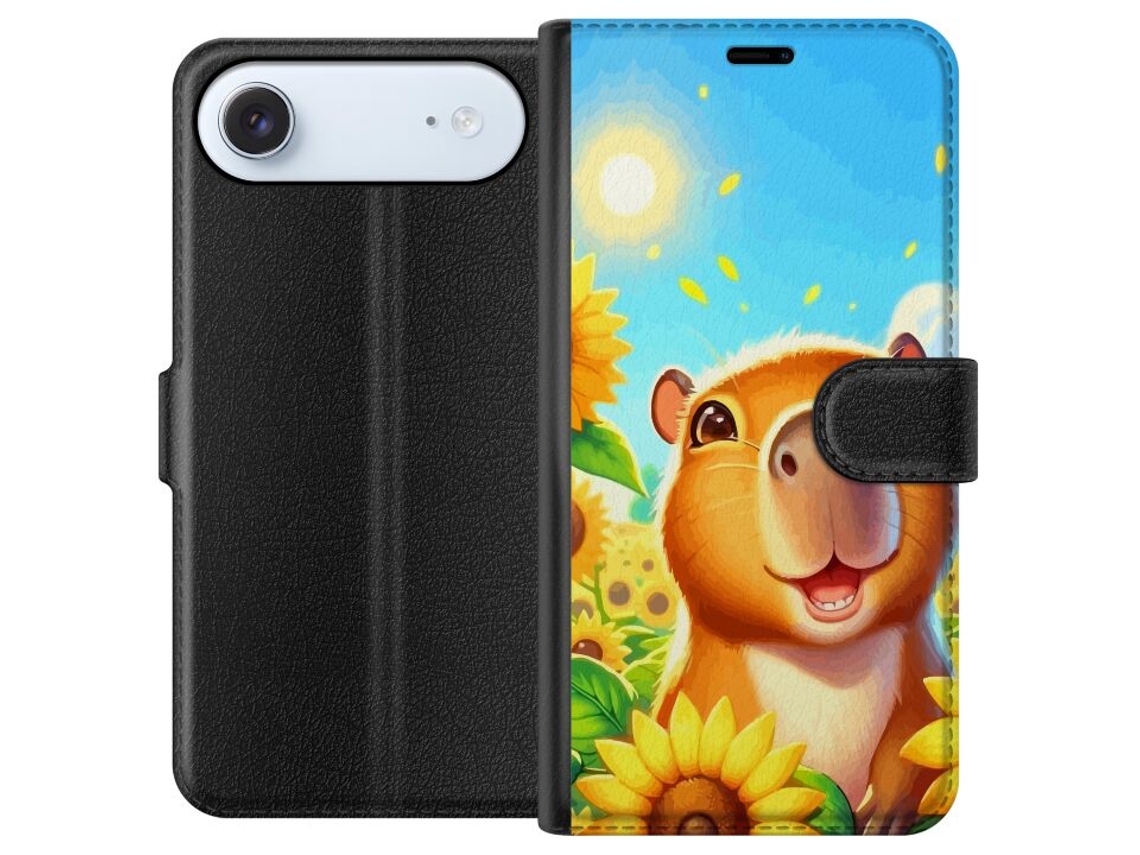 Capa Carteira Compatível Com Apple Iphone Air. Uma Capivara Feliz Entre Girassóis Em Um Ambiente Ensolarado De Verão.