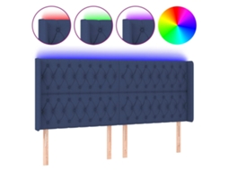 Cabeceira de Cama com Luzes Led Tecido Azul MAISON EXCLUSIVE (203x16x118 cm)