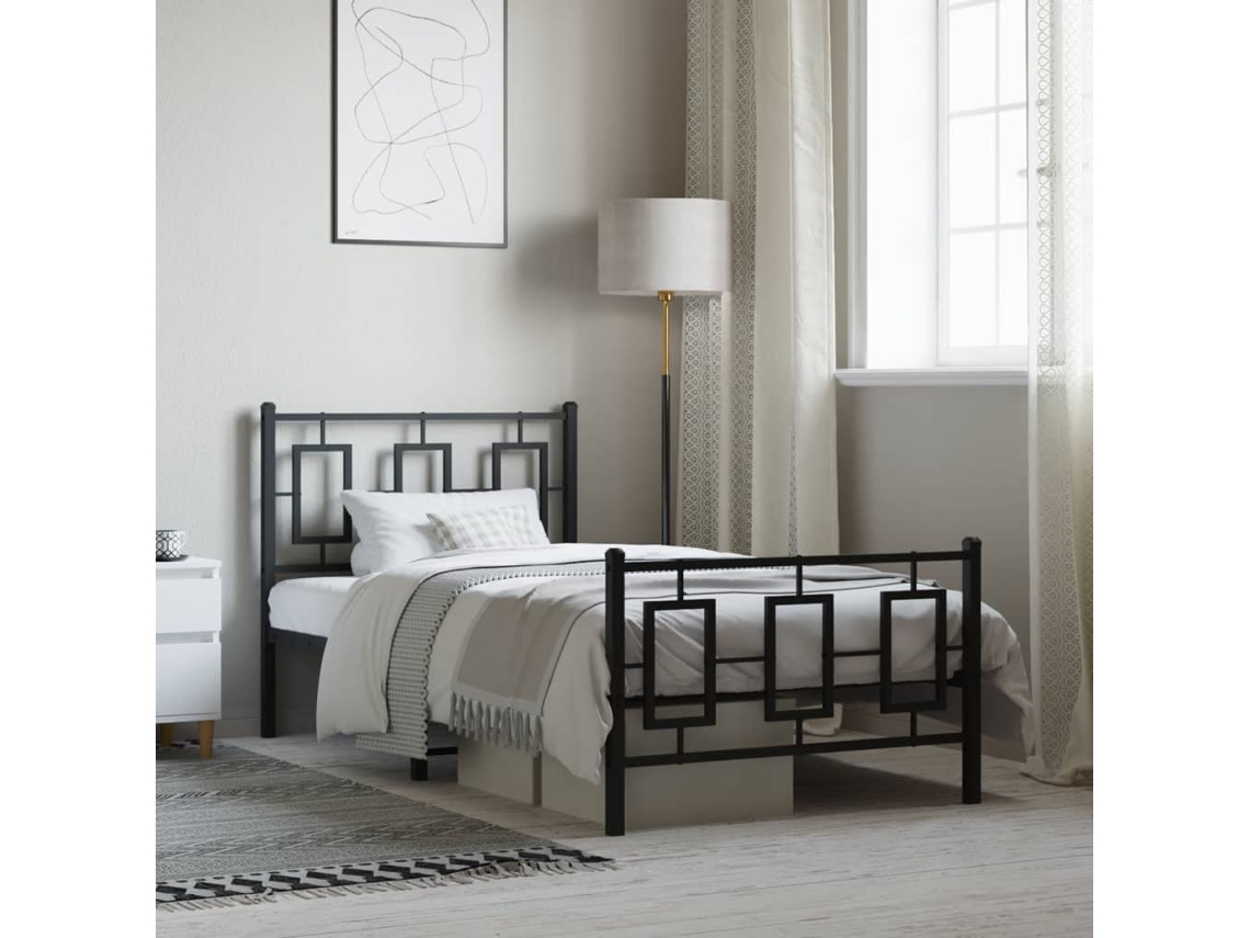 Estrutura De Cama Com Cabeceira E Pés 90x200 Cm Metal Preto