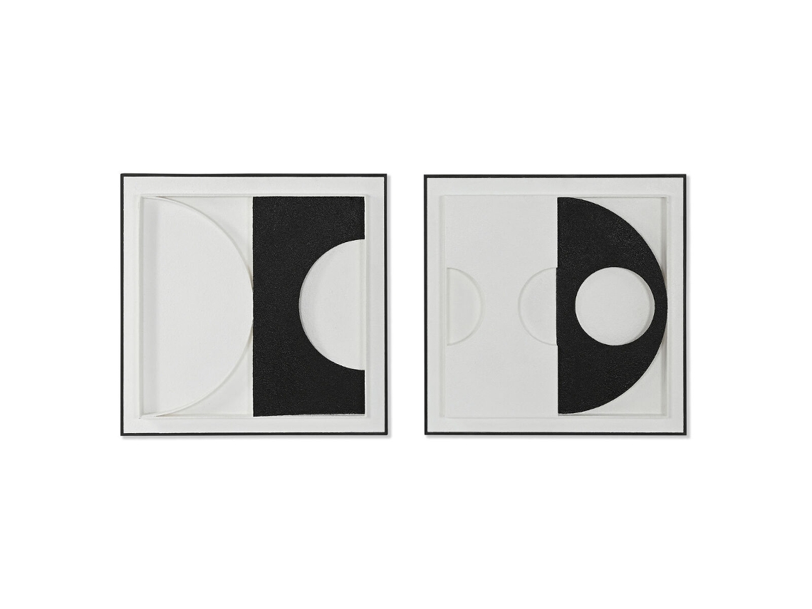 Pintura HOME ESPRIT Branco Preto Abstrato Moderno 60 x 6,5 x 60 cm (2 Unidades)