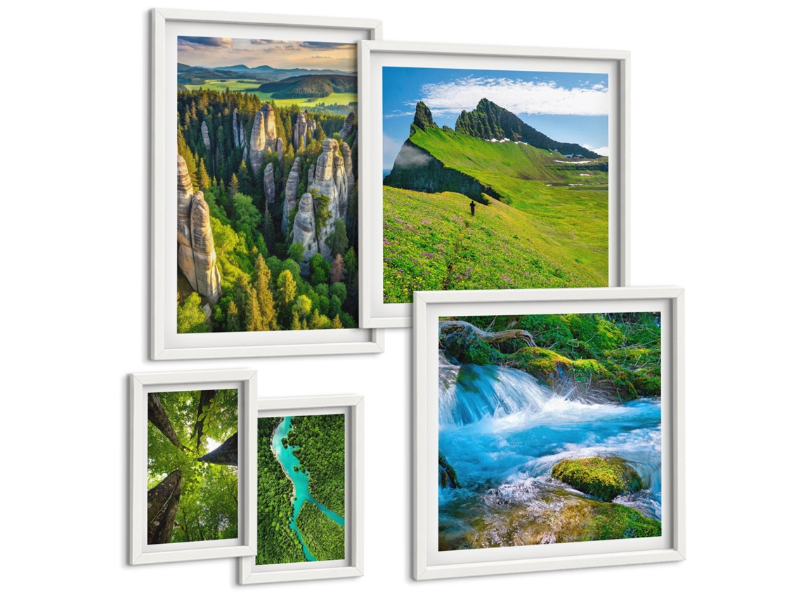 Conjunto De Pinturas Paisagens Montanhas Rios Florestas Espelharte (5 Peças)