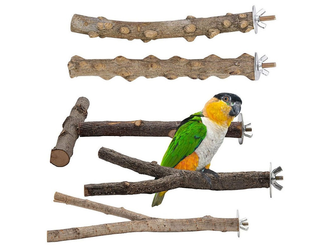 Conjunto De 5 Poleiros De Madeira Natural Para Pássaros, Acessórios Para Pássaros, Periquitos, Brinquedos Para Pássaros, Estrutura De Escalada