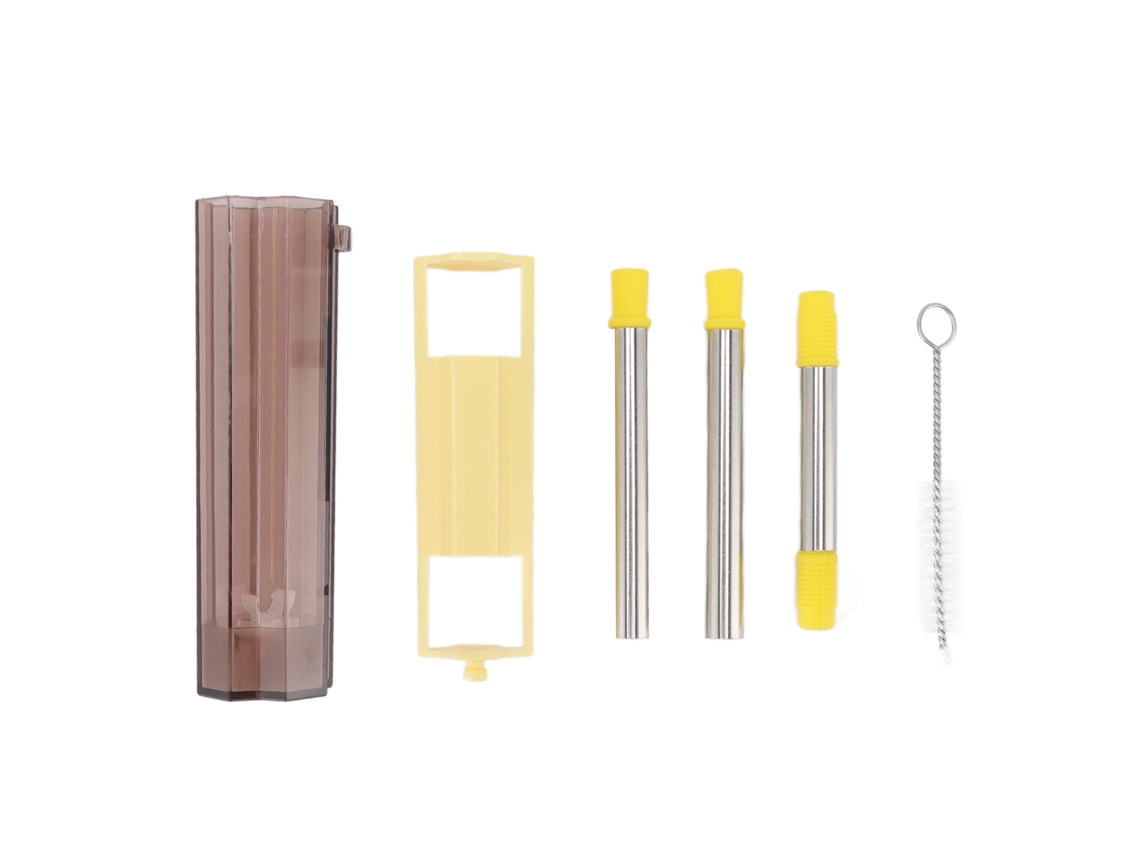Canudo Dobrável De Aço Inoxidável Portátil Fácil De Limpar Canudo Dobrável Com Escova De Limpeza Para Casa, Escritório, Ao Ar Livre, Amarelo