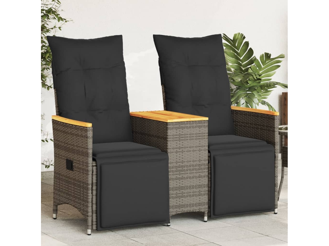 Vidaxl Sofá De Jardim Reclinável 2 Lugares Com Mesa Vime Pe Cinzento