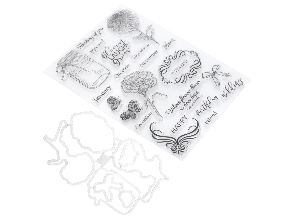 Sello Transparente Diy para Manufaturas com Design de Flor e Garrafa de Desejos Decorativa