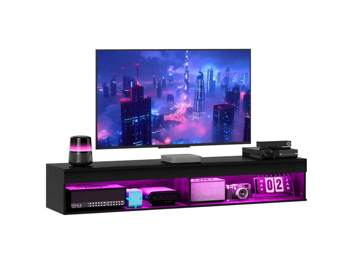 Suporte para TV até 75 polegadas, Luzes LED, Controle Remoto, 180x40x30 cm, Preto
