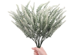Conjunto de 4 Flores Artificiais Brancas de Lavanda com Superfície Aveludada, Toque Realista. AQUAFORGE