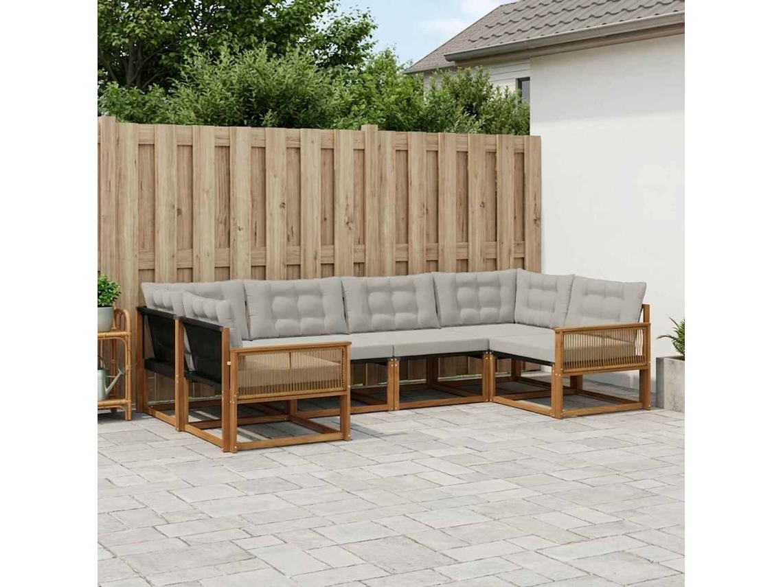 Vidaxl Conjunto De Sofás Para Exterior 6 Pcs Natural E Cinzento-claro