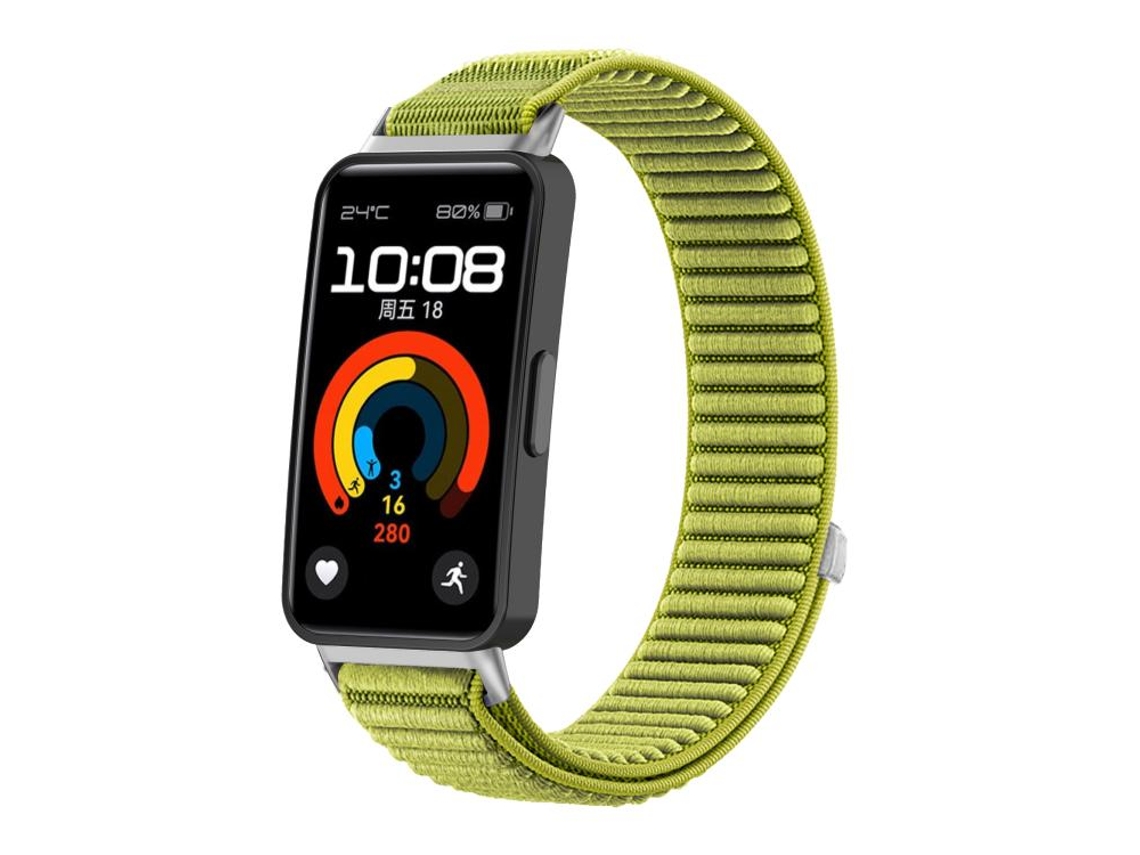 Bracelete Para Huawei Band 10 / 9 / 8 - Nylon Trançado - Fecho De Velcro - Interface Metálica Verde