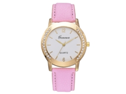 Relógio de Pulso Feminino de Quartzo com Cinto Pu e Decoração de Strass Rosa