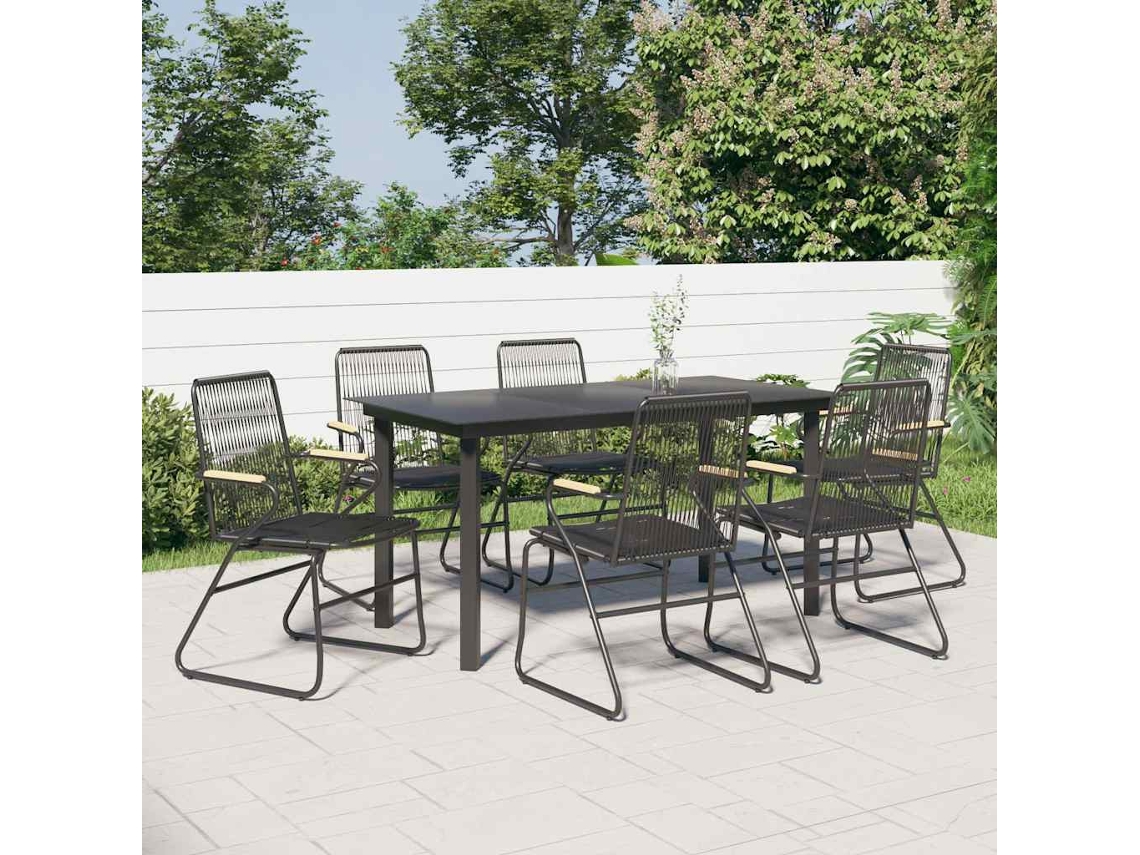 Vidaxl 7 Pcs Conjunto De Jantar Para Jardim Vime De Pvc Preto
