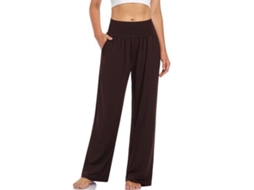 2026 pantalones Deportivos Mujer de Algodón Suave de Cintura Alta Con Bolsillos para Yoga Y Pijama S Café Escuro