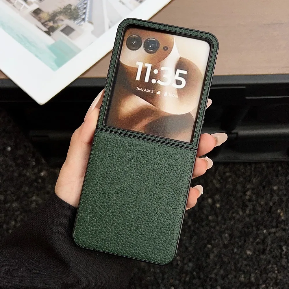 (verde, Razr 60) Capa De Celular Flip Premium Em Couro Pu Com Textura De Lichia, Capa Protetora À Prova De Choque.