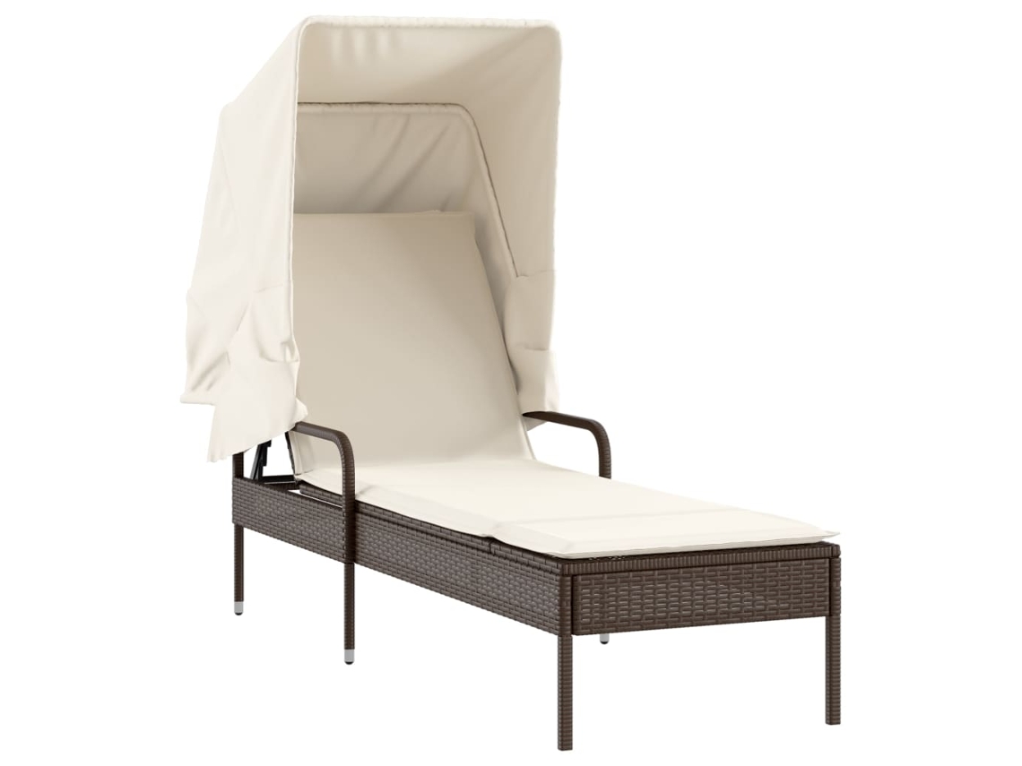 Espreguiçadeira com Toldo Vime Pe Castanho MAISON EXCLUSIVE