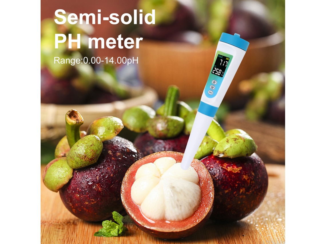 Medidor de pH para alimentos: Com alta resolução e precisão de 0,01, adequado para detecção da fermentação em diversos tipos de alimentos.