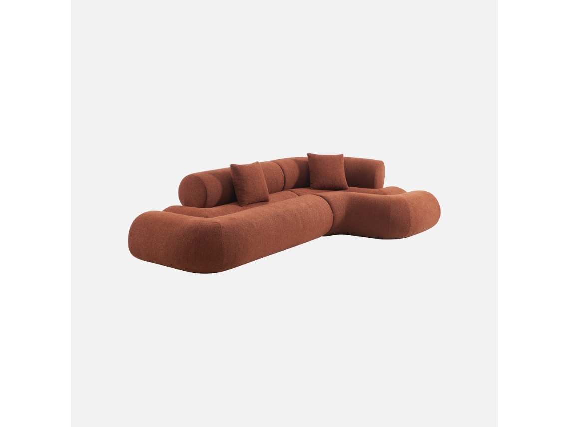 Sofá-cama Orgânico Em Bouclé Embalado A Vácuo, 3 Lugares, Terracota