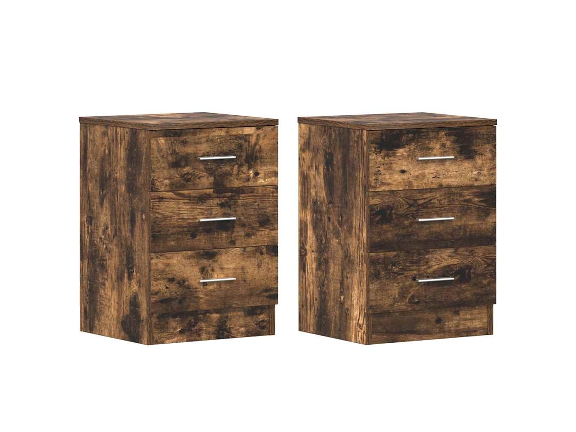 Conjunto de 2 Mesas de Cabeceira Madeira Cor Carvalho Fumado MAISON EXCLUSIVE (38x35x56 cm)