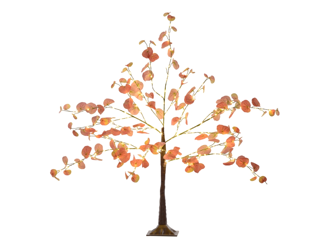 Árvore De Eucalipto Artificial 120 Cm Com 175 Luzes Led E Base Decoração Para Interior E Exterior Laranja E Marrom