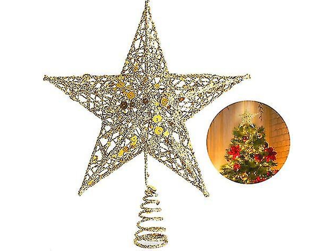 Enfeite De Natal De 10 Com Estrela E Pentagrama, Glitter E Estrela Dourada. Loja Olysi